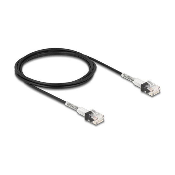 Delock RJ45 Netzwerkkabel mit doppeltem Knickschutz Cat.6A UTP Slim 2 m schwarz