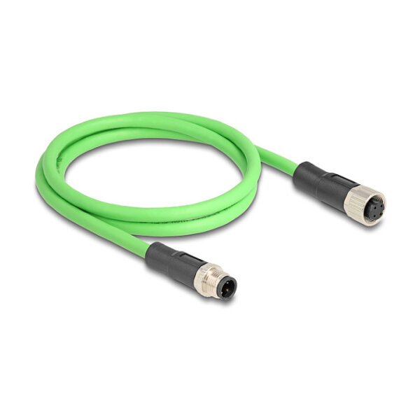 Delock M12 Kabel D-kodiert 4 Pin Stecker zu Buchse PUR (TPU) 1 m