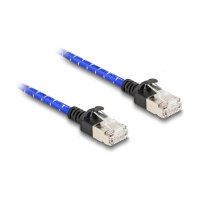 Delock RJ45 Netzwerkkabel mit Geflechtmantel Cat.6A U/FTP Slim 1 m blau