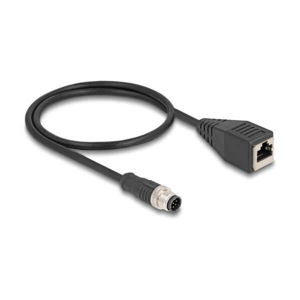 Delock M12 Kabel A-kodiert 8 Pin Stecker zu RJ45 Buchse PVC 0,5 m