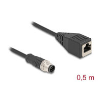 Delock M12 Kabel A-kodiert 8 Pin Stecker zu RJ45 Buchse PVC 0,5 m