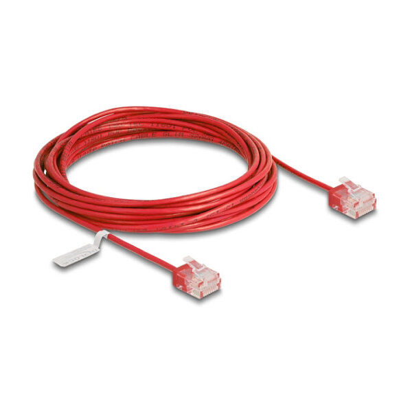 Delock RJ45 Netzwerkkabel Cat.6 UTP Ultra Slim 5 m rot mit kurzen Steckern