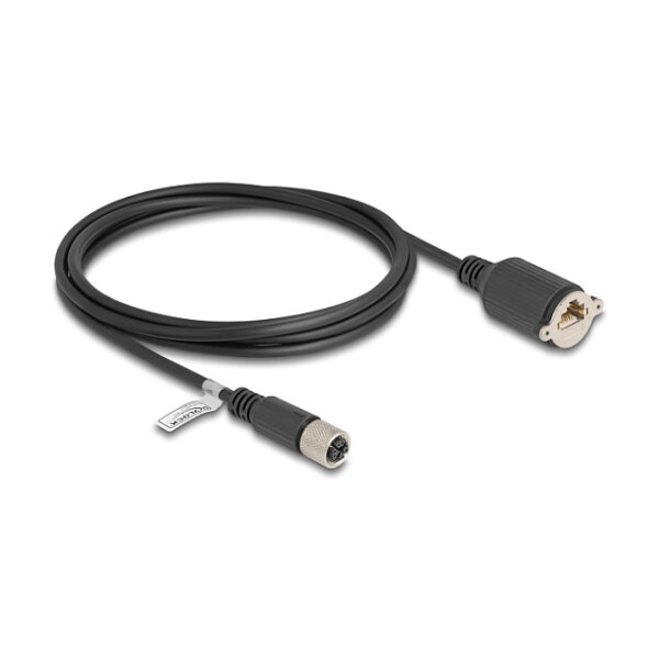 Delock M12 Kabel X-kodiert 8 Pin Buchse zu RJ45 Buchse zum Einbau Cat.6A S/FTP 2 m schwarz