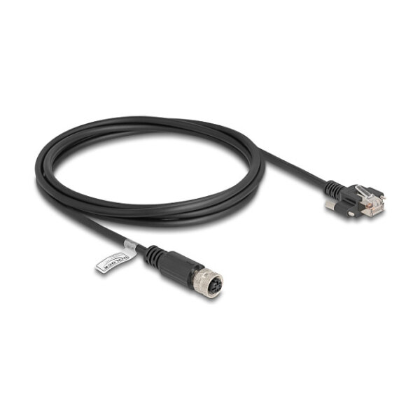Delock M12 Kabel D-kodiert 4 Pin Buchse zu RJ45 Stecker mit Schrauben Cat.5e FTP 2 m schwarz