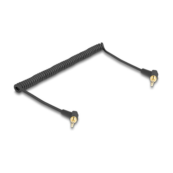 Delock Spiralkabel 3,5 mm 3 Pin Klinkenstecker zu Klinkenstecker gewinkelt mit Schraubadapter zu 6,35 mm 75 cm