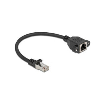 Delock Netzwerk Verlängerungskabel S/FTP RJ45 Stecker zu RJ45 Buchse Cat.6A flache Ausführung 0,25 m schwarz