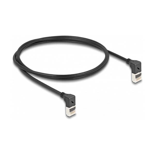 Delock RJ45 Netzwerkkabel Cat.6A S/FTP Slim 90° oben / oben gewinkelt 1 m schwarz