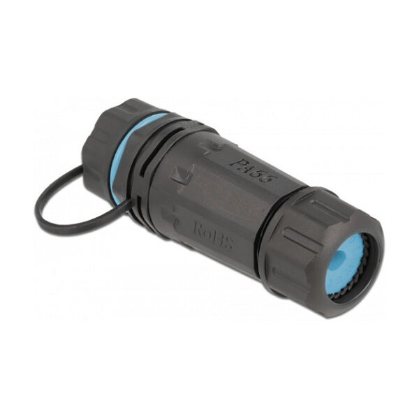 Delock Kabelverbinder RJ45 Buchse zu RJ45 Buchse Cat.6A mit Gehäuse und Verschlusskappe wasserfest