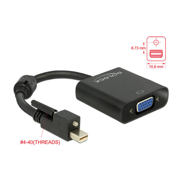 Delock Adapter mini DisplayPort 1.2 Stecker mit Schraube > VGA Buchse schwarz