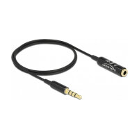 Delock Audio Verlängerungskabel Klinke 3,5 mm 4 Pin Stecker zu Buchse Ultra Slim 0,5 m schwarz