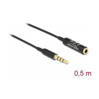 Delock Audio Verlängerungskabel Klinke 3,5 mm 4 Pin Stecker zu Buchse Ultra Slim 0,5 m schwarz