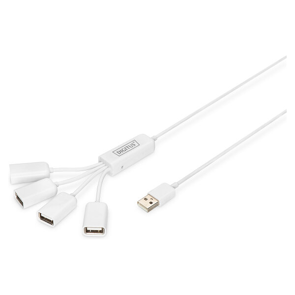 DIGITUS USB-Hub 4-Port 2.0->4xA2.0 integr. Kabel weiß