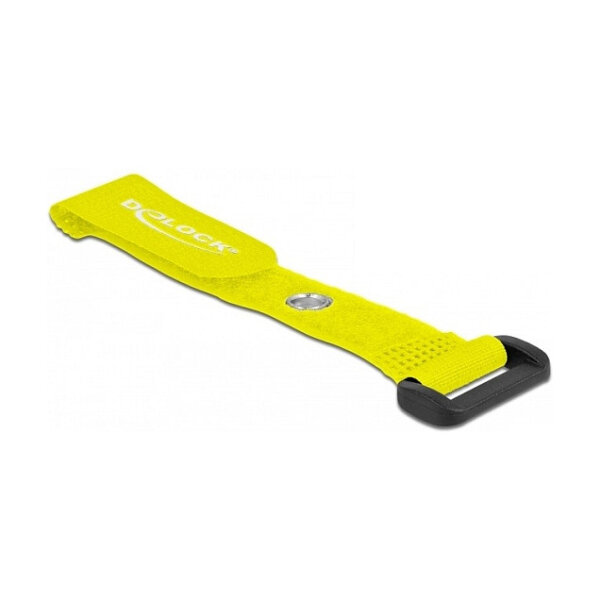 Delock Klett-Kabelbinder mit Schlaufe und Befestigungsöse L 150 x B 20 mm gelb 5 Stück
