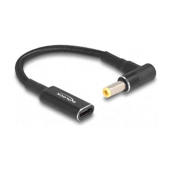 Delock Adapterkabel für Notebook Ladekabel USB Type-C™ Buchse zu 5,5 x 2,5 mm Stecker 90° gewinkelt 15 cm