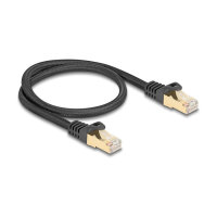 Delock RJ45 Netzwerkkabel mit Geflechtmantel Cat.6A S/FTP Stecker zu Stecker 0,5 m schwarz