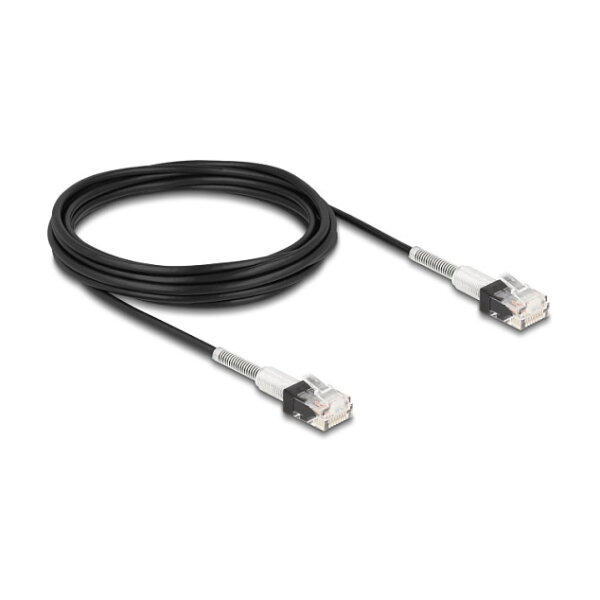 Delock RJ45 Netzwerkkabel mit doppeltem Knickschutz Cat.6A UTP Slim 5 m schwarz
