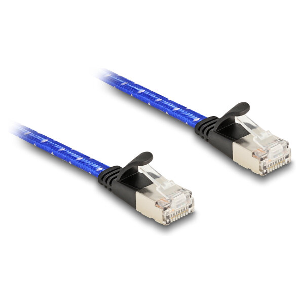 Delock RJ45 Flachband Netzwerkkabel mit Geflechtmantel Cat.6A U/FTP 5 m blau