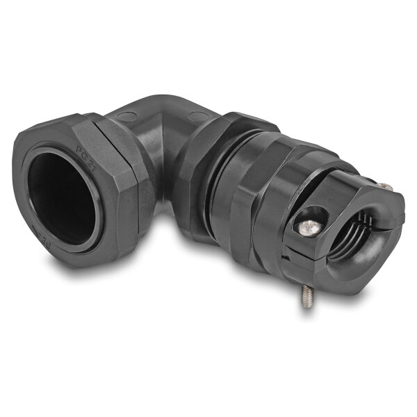 Delock Kabelverschraubung mit Zugentlastung und Biegeschutz 90° gewinkelt PG21 schwarz