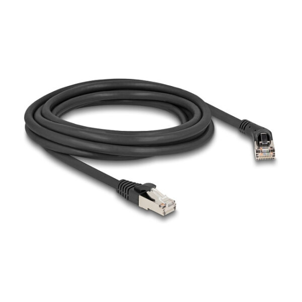 Delock RJ45 Netzwerkkabel Cat.6A S/FTP Stecker 45° nach rechts gewinkelt zu Stecker gerade 3 m schwarz