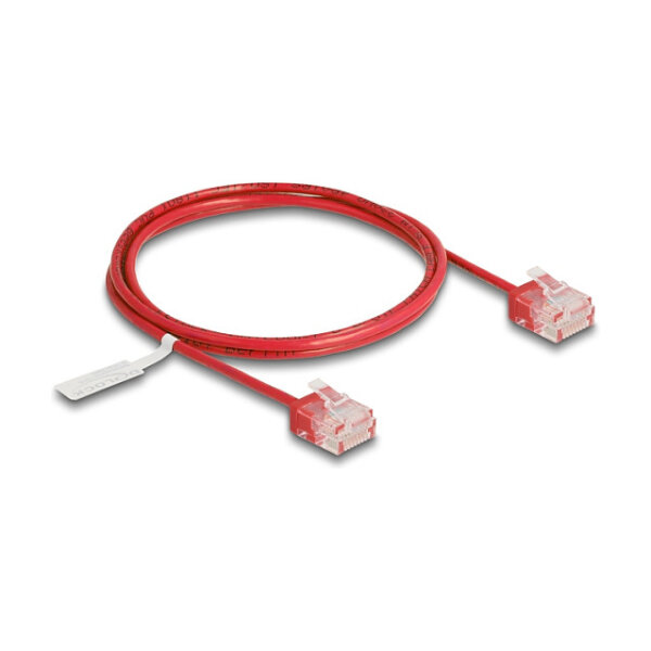 Delock RJ45 Netzwerkkabel Cat.6 UTP Ultra Slim 1 m rot mit kurzen Steckern