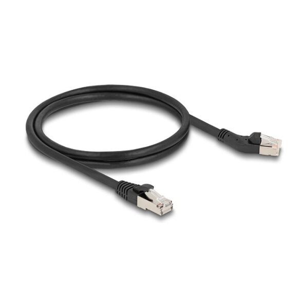 Delock RJ45 Netzwerkkabel Cat.6A S/FTP Stecker 45° nach links gewinkelt zu Stecker gerade 1 m schwarz