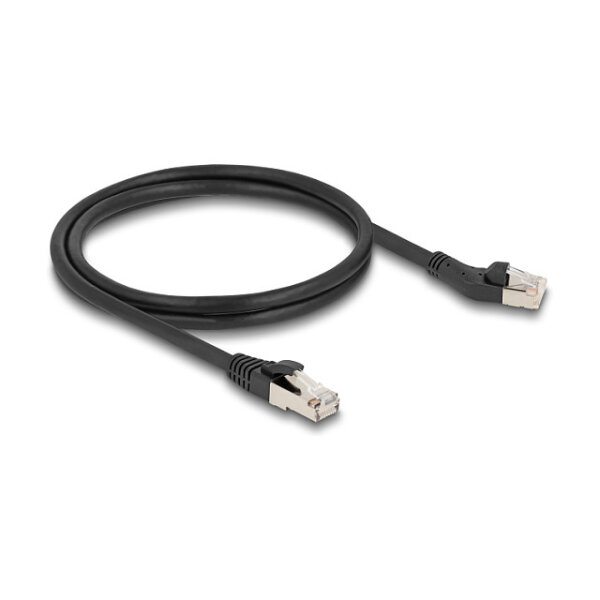 Delock RJ45 Netzwerkkabel Cat.8.1 S/FTP Stecker 45° nach links gewinkelt zu Stecker gerade bis 40 Gbps 1 m schwarz