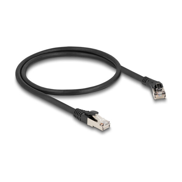 Delock RJ45 Netzwerkkabel Cat.8.1 S/FTP Stecker 45° nach rechts gewinkelt zu Stecker gerade bis 40 Gbps 0,5 m schwarz