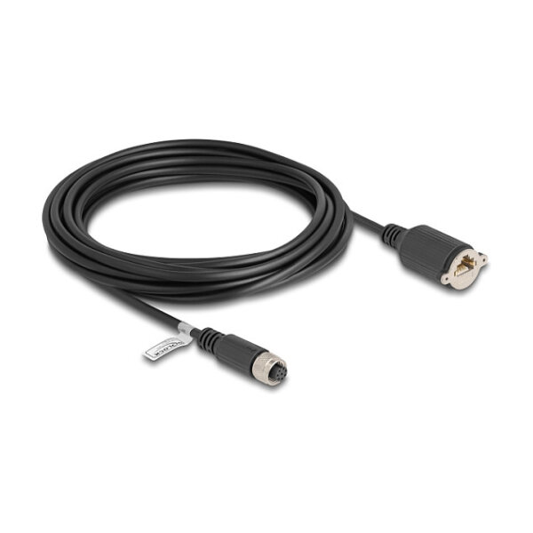 Delock M12 Kabel A-kodiert 8 Pin Buchse zu RJ45 Buchse zum Einbau Cat.5e FTP 5 m schwarz