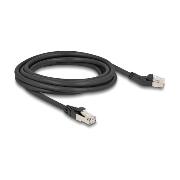 Delock RJ45 Netzwerkkabel Cat.6A S/FTP Stecker 45° nach links gewinkelt zu Stecker gerade 3 m schwarz