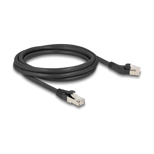 Delock RJ45 Netzwerkkabel Cat.6A S/FTP Stecker 45° nach links gewinkelt zu Stecker gerade 2 m schwarz