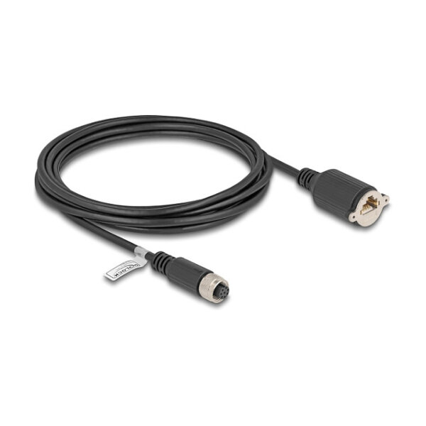 Delock M12 Kabel A-kodiert 8 Pin Buchse zu RJ45 Buchse zum Einbau Cat.5e FTP 3 m schwarz