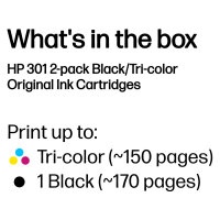 HP Tinte 301 N9J72AE Combo 2er Pack Schwarz & Color (Cyan/Magenta/Gelb)