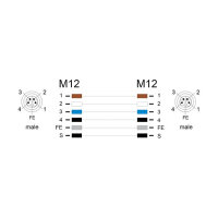 Delock M12 Kabel L-kodiert 5 Pin Stecker zu Stecker PUR schleppkettentauglich 2 m grau