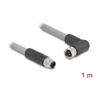 Delock M12 Kabel L-kodiert 5 Pin Stecker gerade zu Buchse rechts gewinkelt PUR schleppkettentauglich 1 m grau