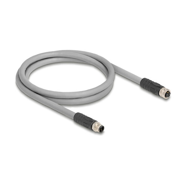 Delock M12 Kabel L-kodiert 5 Pin Stecker zu Buchse PUR schleppkettentauglich 1 m grau