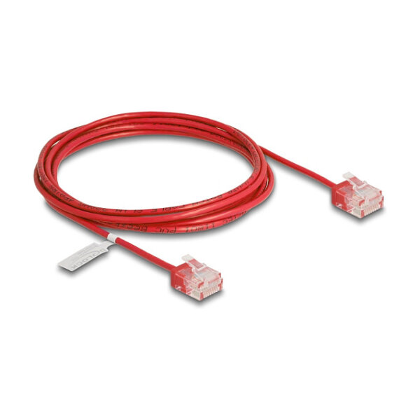 Delock RJ45 Netzwerkkabel Cat.6 UTP Ultra Slim 2 m rot mit kurzen Steckern