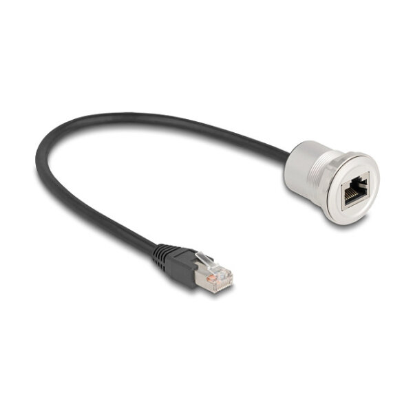 Delock RJ45 Einbaubuchse mit Kabelpeitsche Stecker Cat.5e STP 30 cm Aluminium