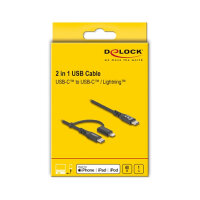 Delock USB Kabel 2 in 1 USB Type-C™ zu USB Type-C™ / Lightning™ für iPhone™ und iPad™ 1 m MFi 60 W