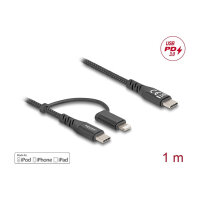 Delock USB Kabel 2 in 1 USB Type-C™ zu USB Type-C™ / Lightning™ für iPhone™ und iPad™ 1 m MFi 60 W