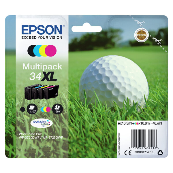 Epson Tinte 34XL C13T34764010 4er Multipack (BKMCY) bis zu 950 Seiten