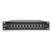 DIGITUS Patchpanel 1HE 12-Port Cat6 ClassE geschirmt schw.
