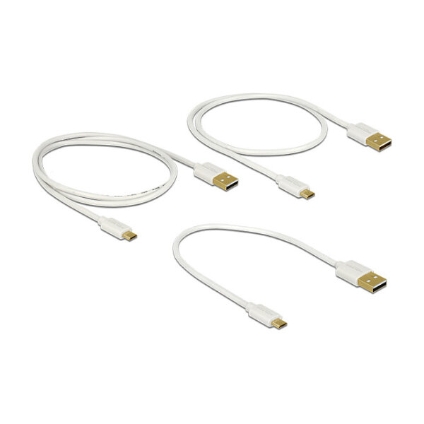 Delock Daten- und Schnellladekabel USB 2.0 Typ-A Stecker > USB 2.0 Typ Micro-B Stecker 3 Stück Set weiß