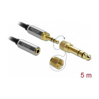 Delock Klinkenverlängerungskabel 3,5 mm 3 Pin Stecker zu Buchse mit 6,35 mm Schraubadapter 5 m