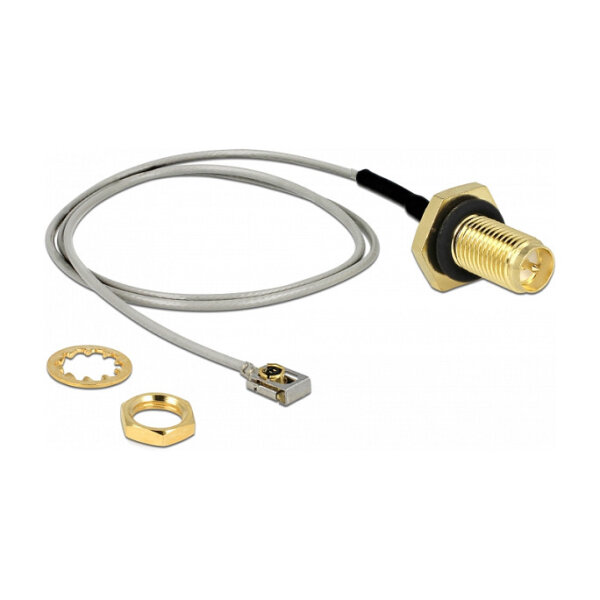 Delock Antennenkabel RP-SMA Buchse zum Einbau zu I-PEX Inc., MHF® I LK Stecker 1.13 35 cm Gewindelänge 10 mm spritzwassergeschützt