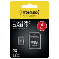 CARD 4GB Intenso 3413450 MicroHC Class 10 20MB/s inkl. Adapter
