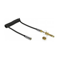 Delock Spiralkabel Verlängerung 3,5 mm 3 Pin Klinkenstecker zu Klinkenbuchse mit 6,35 mm Schraubadapter 1 m