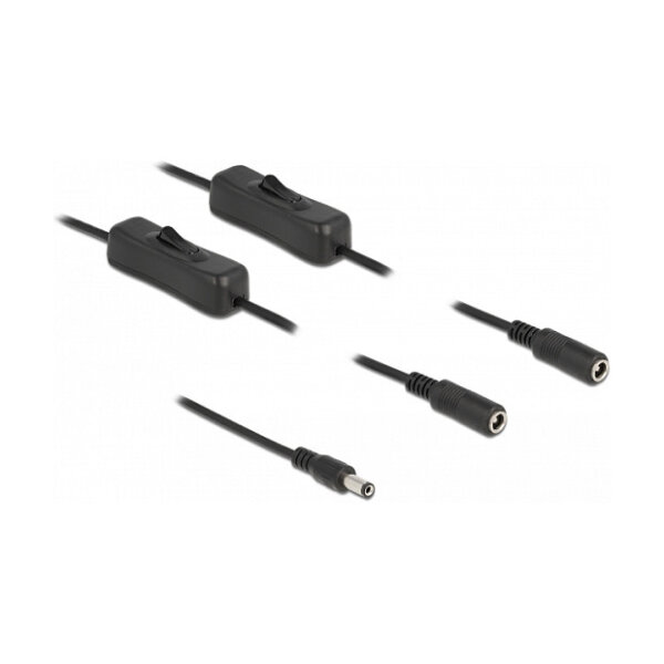 Delock Kabel DC 5,5 x 2,1 mm Stecker zu 2 x DC Buchse mit Schalter 1 m