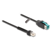 Delock Spiralkabel RJ50 Stecker zu PoweredUSB Stecker 12 V 3 m schwarz