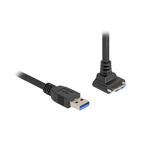 Delock USB 5 Gbps Kabel USB Typ-A Stecker gerade zu USB Micro-B Stecker mit Schraubenabstand 18 mm 90° nach oben gewinkelt 1 m schwarz