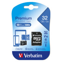CARD 32GB Verbatim Premium MicroHC 90MB/s +Adapter